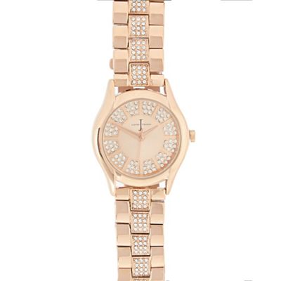 Ladies rose gold plated stone analogue watch
